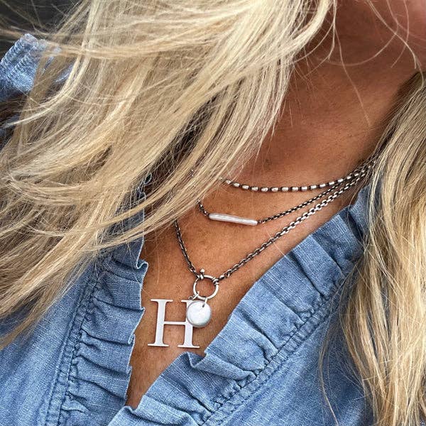 Sterling Initial Necklace with Freshwater Pearl Coin