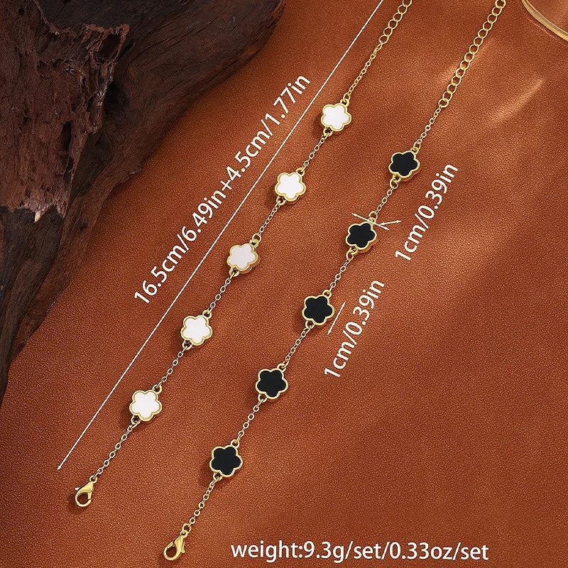 Star Flower Bracelet - Gold with Black Enamel Inlay