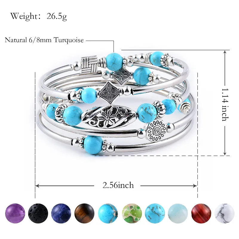 Bali Style - Beaded Coil Wrap Bracelet - Turquoise