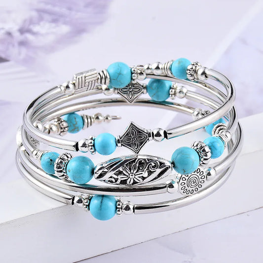 Bali Style - Beaded Coil Wrap Bracelet - Turquoise