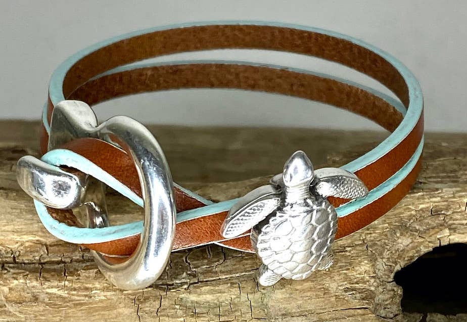 Sea Turtle - Loop Leather Bracelet by Jackie Gallagher Designs