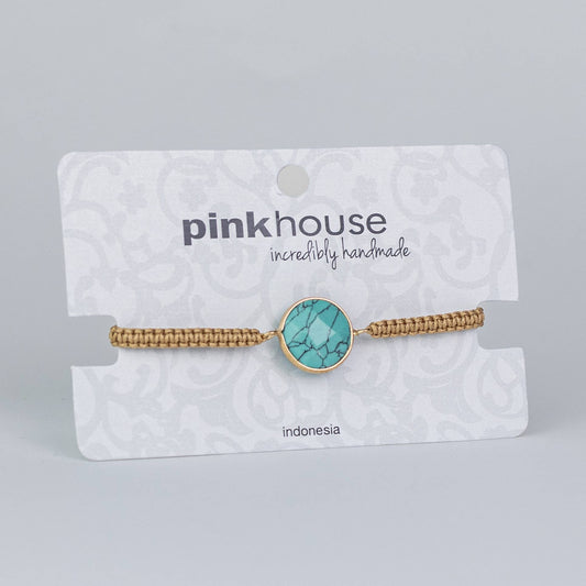 Round Focus Stone Pull Bracelet-Turquoise Howlite by Pink House Imports