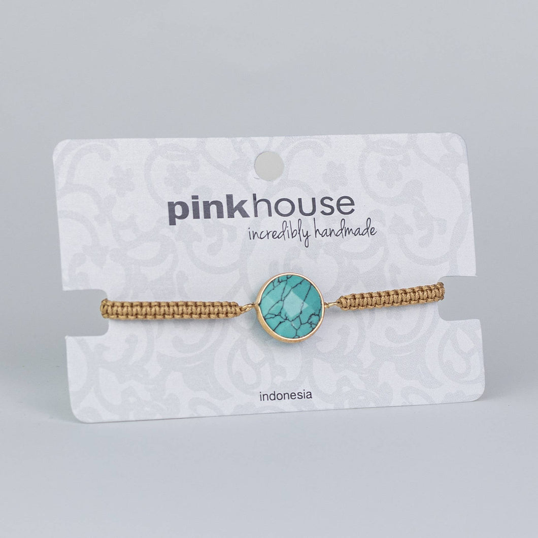 Round Focus Stone Pull Bracelet-Turquoise Howlite by Pink House Imports
