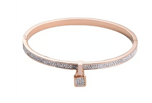 Load image into Gallery viewer, Rose Gold Lock Charm Bangle Bracelet
