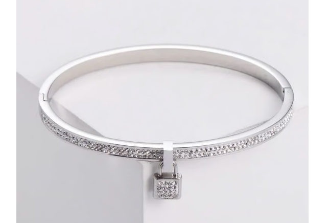 Stainless Steel Lock Charm Bangle Bracelet