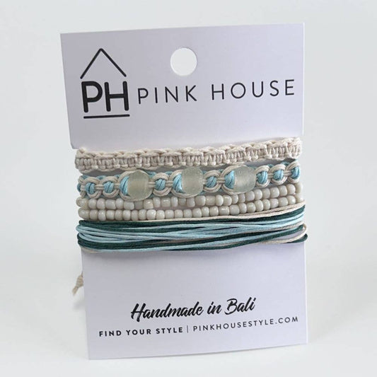 Arm Deco - Beach Glass Pull Bracelets Set of 4 - Aqua by Pink House Imports