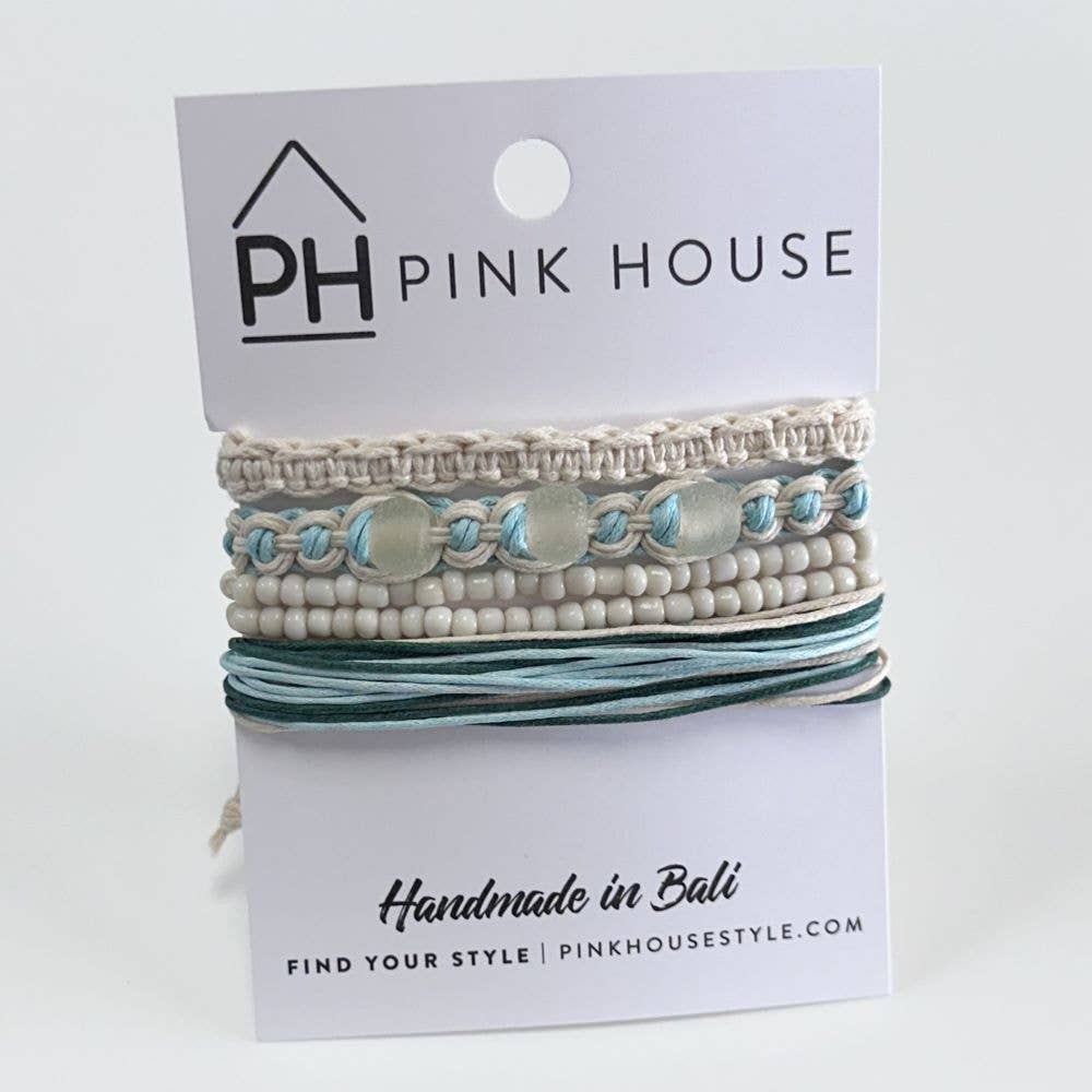 Arm Deco - Beach Glass Pull Bracelets Set of 4 - Aqua by Pink House Imports