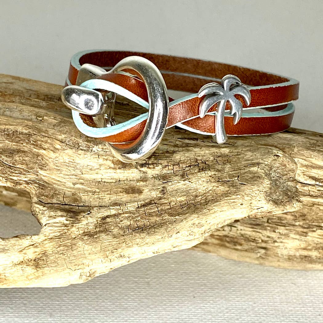 Palm Tree - Leather Loop Bracelet by Jackie Gallagher Designs