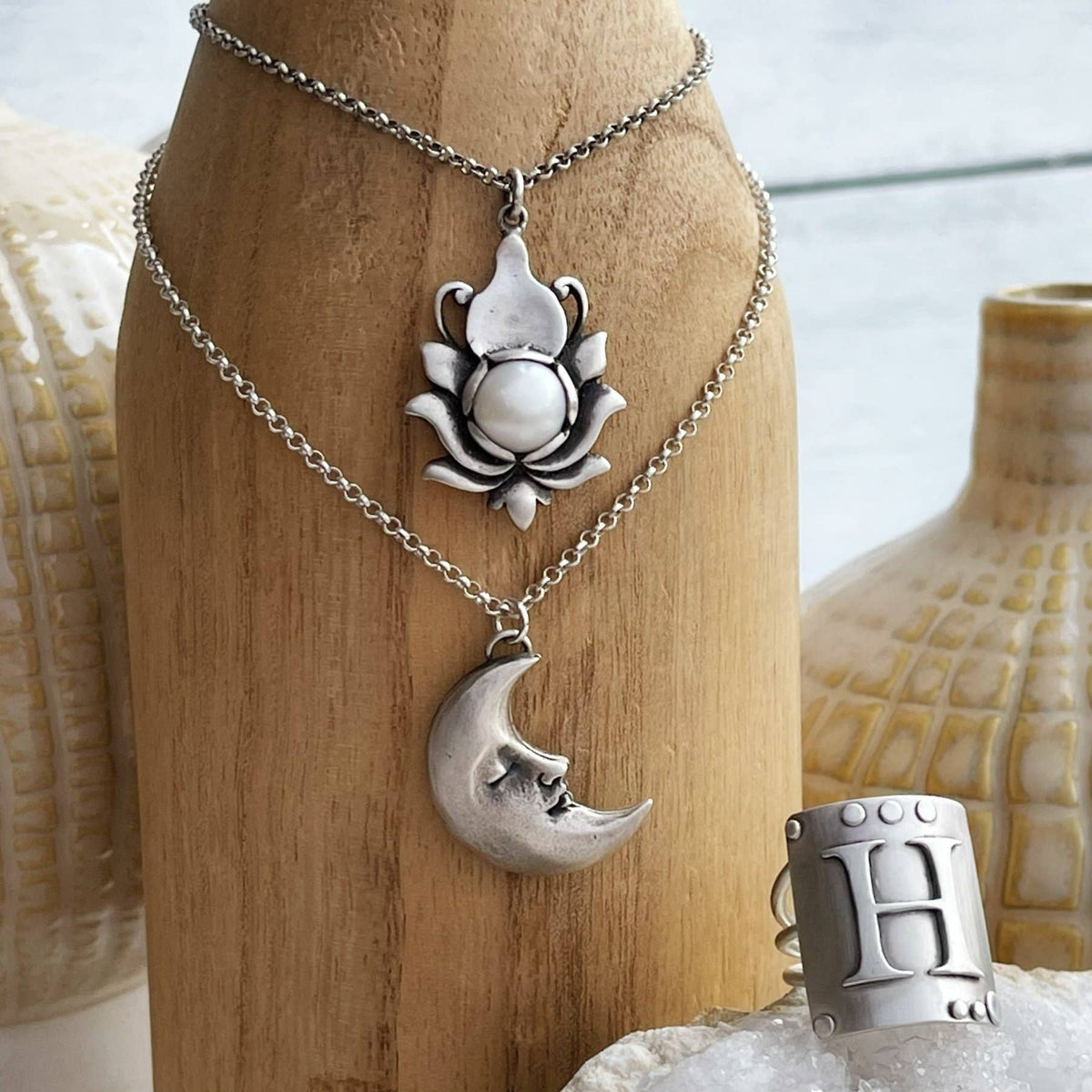 Sterling Silver Crescent Moon Necklace by Heidi J Hale