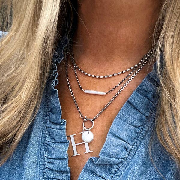 Sterling Initial Necklace with Freshwater Pearl Coin