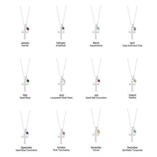 Load image into Gallery viewer, 16&quot; Birthstone and Small Ornate Cross Charm Necklace
