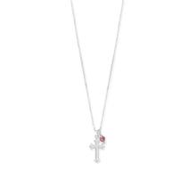 Load image into Gallery viewer, 16&quot; Birthstone and Small Ornate Cross Charm Necklace
