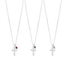 Load image into Gallery viewer, 16&quot; Birthstone and Small Ornate Cross Charm Necklace
