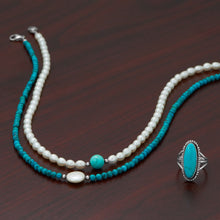 Load image into Gallery viewer, 17.5&quot; Turquoise and Cultured Freshwater Coin Pearl Necklace
