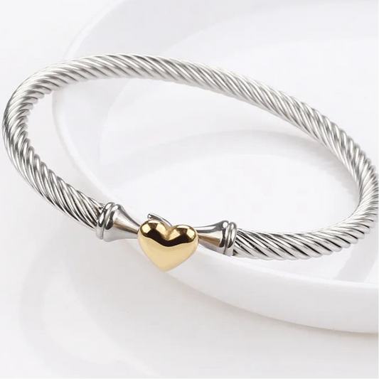 Stainless Steel Golden Heart Bangle Bracelet