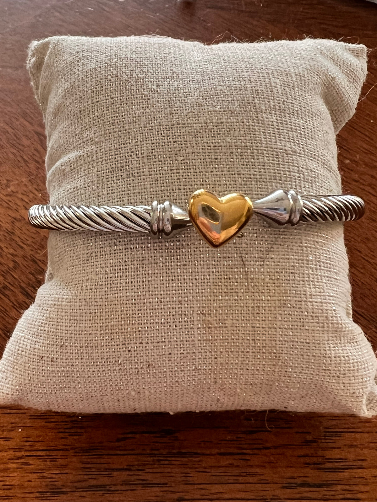Stainless Steel Golden Heart Bangle Bracelet