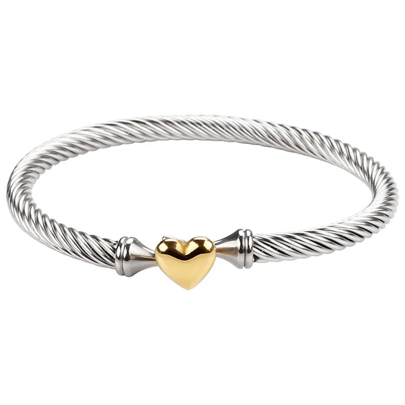 Stainless Steel Golden Heart Bangle Bracelet