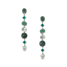 Load image into Gallery viewer, Rhodium Plated Green Multi Stone Long Drop Earrings
