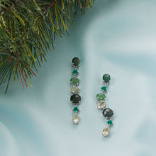 Load image into Gallery viewer, Rhodium Plated Green Multi Stone Long Drop Earrings
