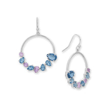 Load image into Gallery viewer, Rhodium Plated Circle Blue Glass and Amethyst Earrings
