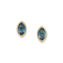 Load image into Gallery viewer, 14 Karat Gold Plated Marquise Blue Glass Stud Earrings
