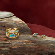 Load image into Gallery viewer, 14 Karat Gold Plated Marquise Blue Glass Stud Earrings
