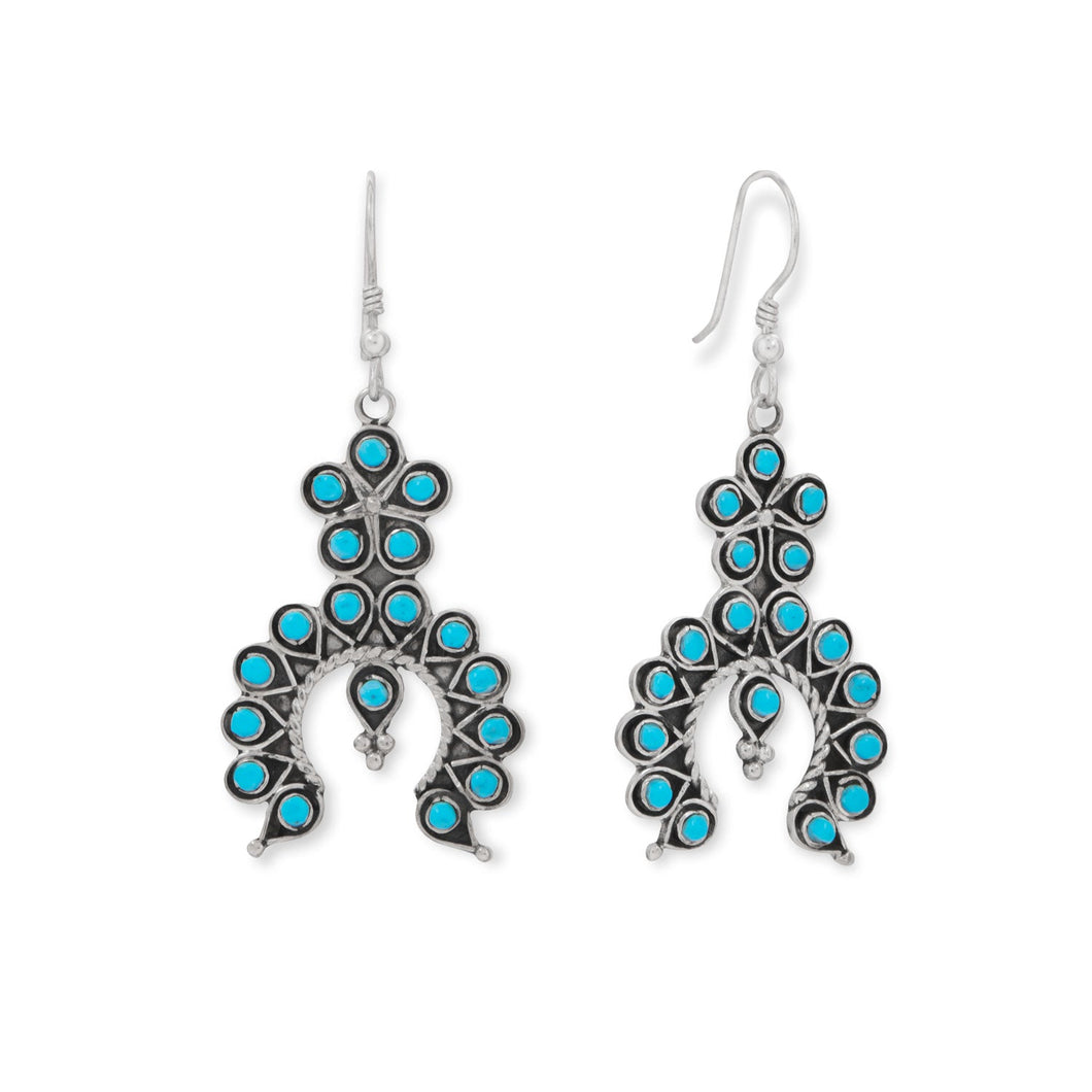 Oxidized Turquoise Flower and Horseshoe Drop Earrings