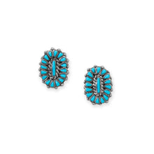 Load image into Gallery viewer, Small Handmade Oxidized Sunburst Turquoise Stud Earrings
