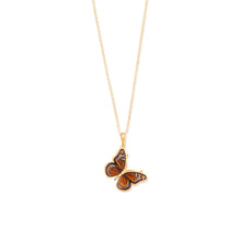 Load image into Gallery viewer, 24 Karat Gold Plated Baltic Amber Monarch Butterfly Pendant
