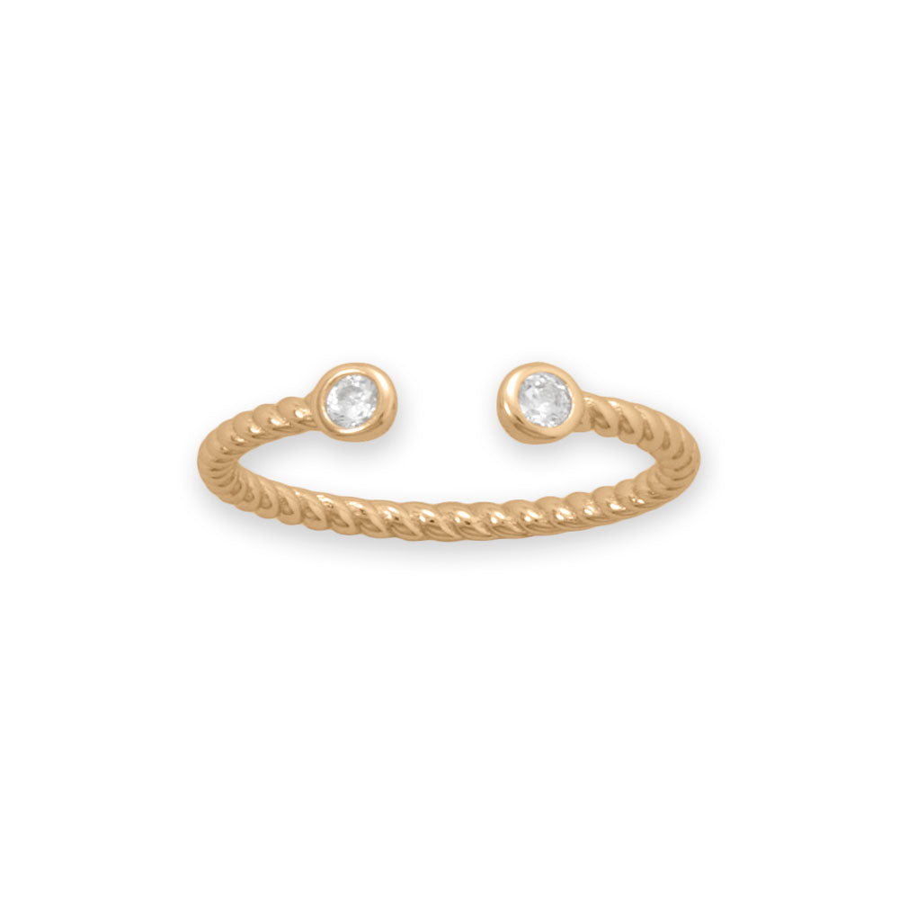 14 Karat Gold Plated CZ Twist Cable Ring