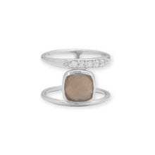 Load image into Gallery viewer, Rhodium Plated Grey Moonstone and CZ Ring
