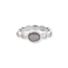 Load image into Gallery viewer, Rhodium Plated Labradorite and Polki Diamond Ring
