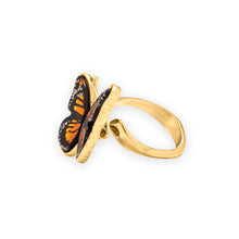 Load image into Gallery viewer, 24 Karat Gold Plated Baltic Amber Monarch Butterfly Ring
