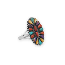 Load image into Gallery viewer, Oxidized Luminous Multi Stone Flower Ring
