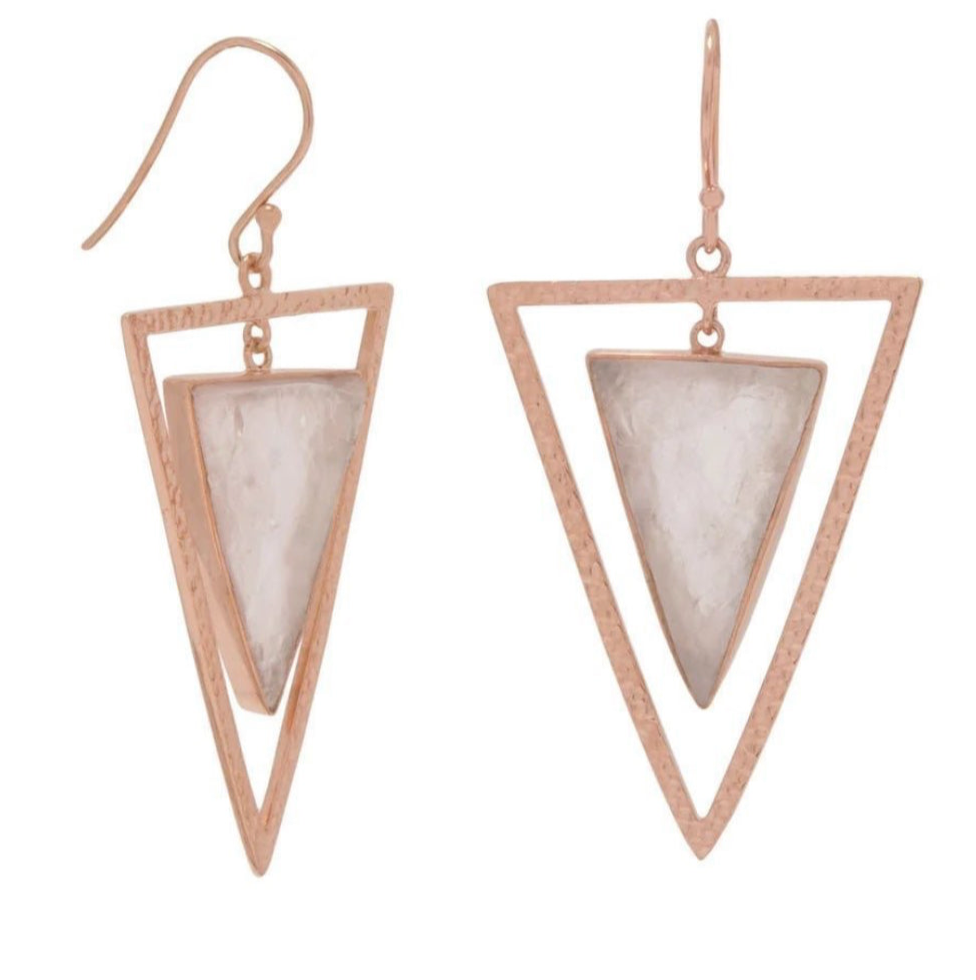 Rose Quartz Triangle Earrings
