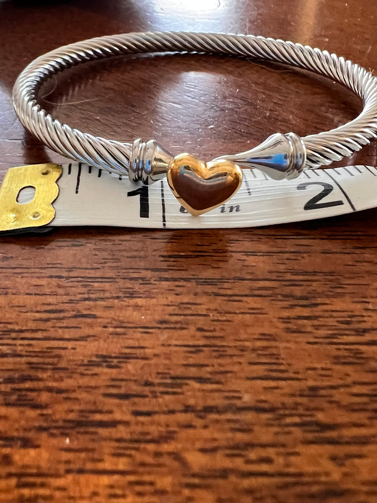 Stainless Steel Golden Heart Bangle Bracelet
