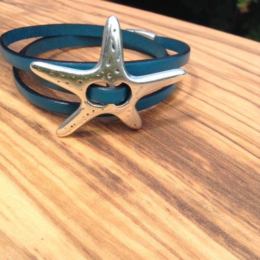 Starfish Leather Wrap Bracelet
