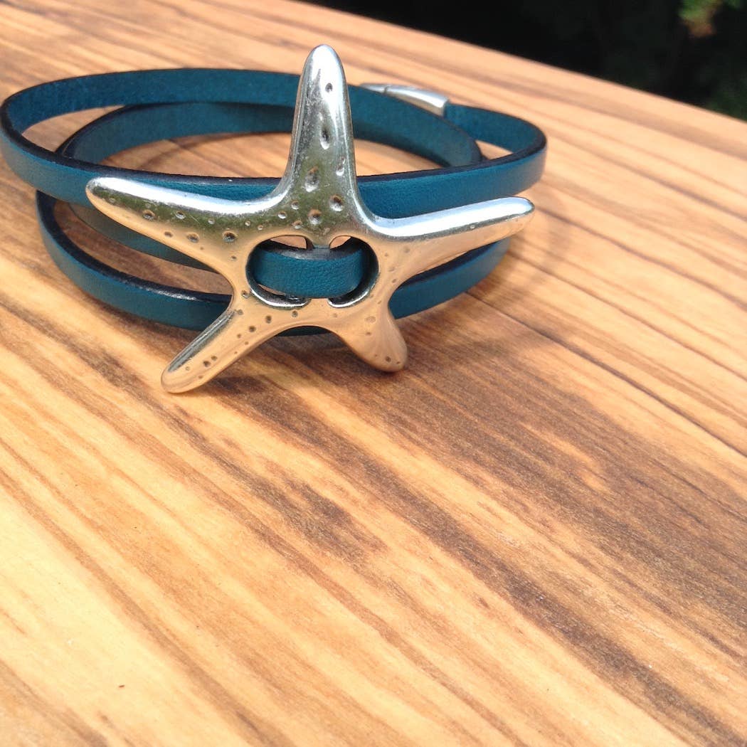 Starfish Leather Wrap Bracelet