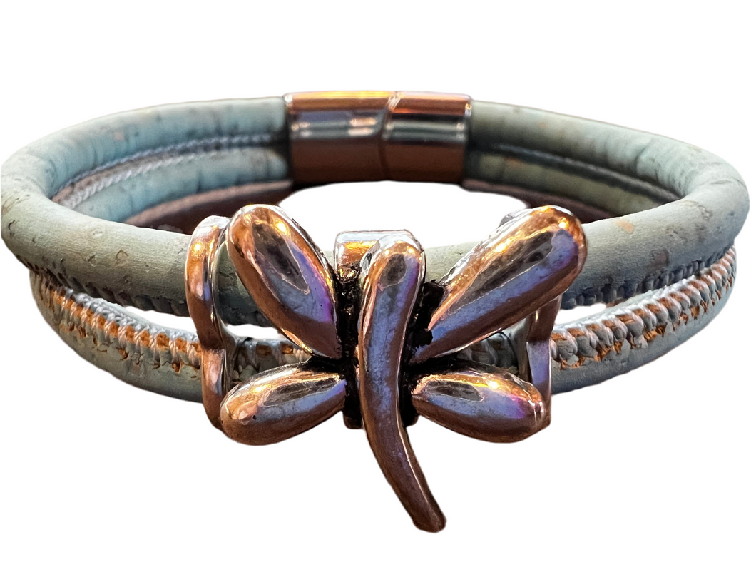 Dragonfly Cork Bracelet - Sky Blue - by Sea Ranch Jewelry