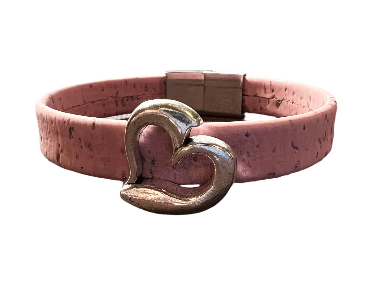 Boho Heart Cork Bracelet - Pink