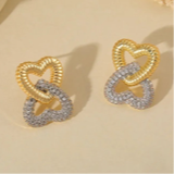 Load image into Gallery viewer, Double Hearts Studs with Crystals
