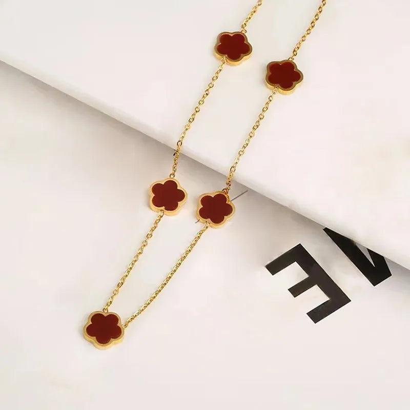 Star Flower Necklace - Gold with Red Resin Inlay