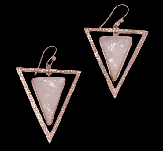 Rose Quartz Triangle Earrings