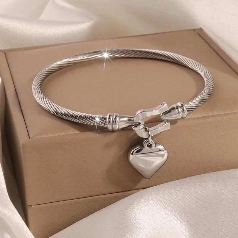 Silver Heart Coil Style Bangle