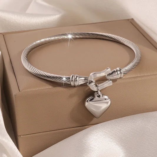 Silver Heart Coil Style Bangle