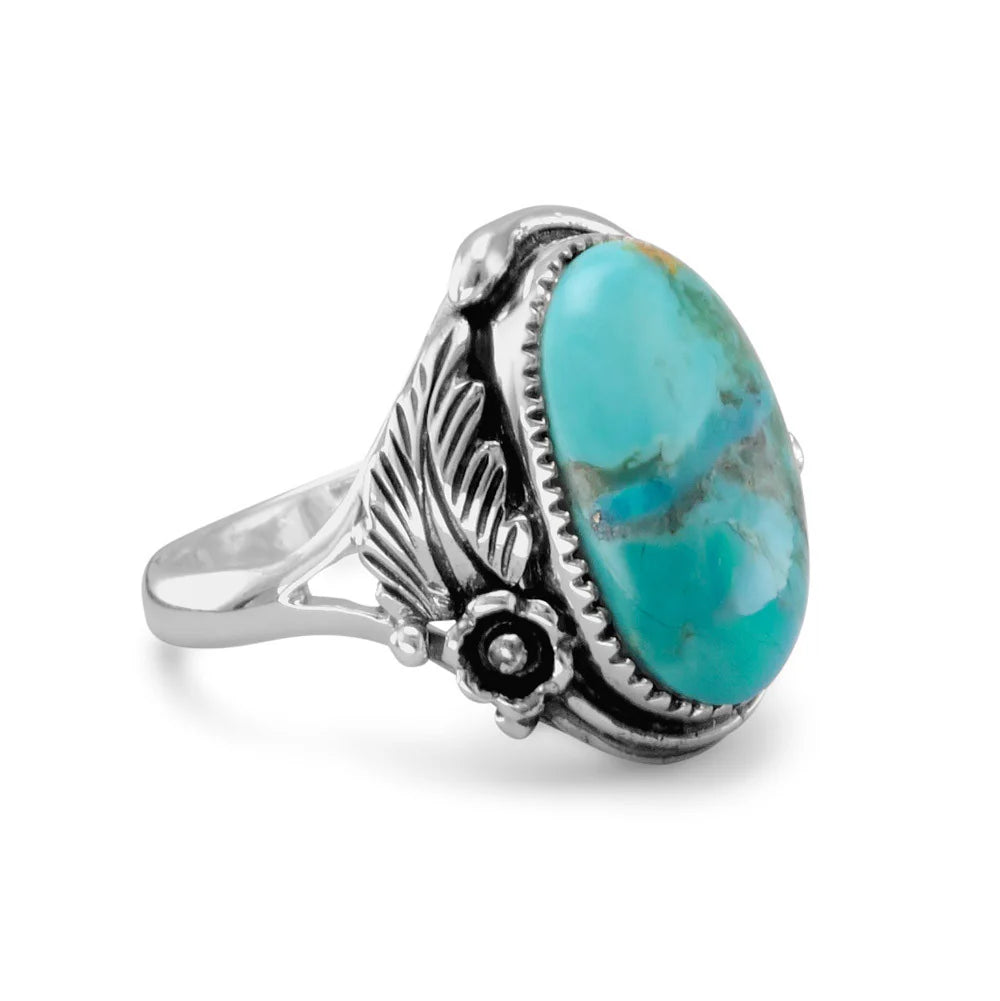 Turquoise & Sterling Silver Floral Ring