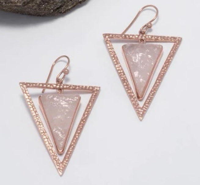 Rose Quartz Triangle Earrings