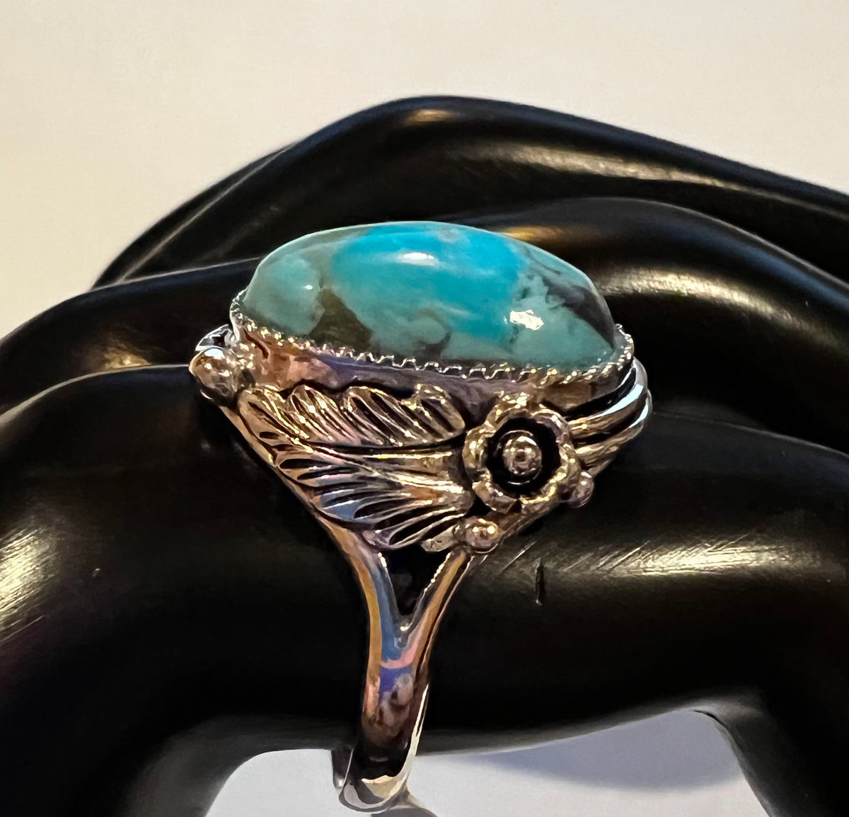 Turquoise & Sterling Silver Floral Ring