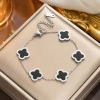 Clover Style Bracelet - Silver - Black