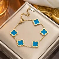Clover Style Bracelet - Gold - Blue